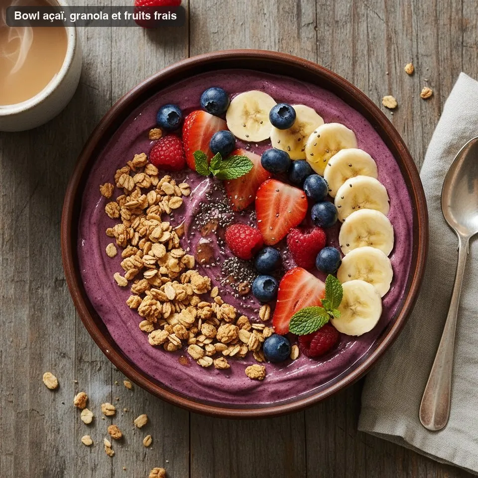 Bowl açaï, granola et fruits frais