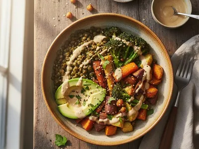 Buddha bowl aux lentilles vertes et avocat