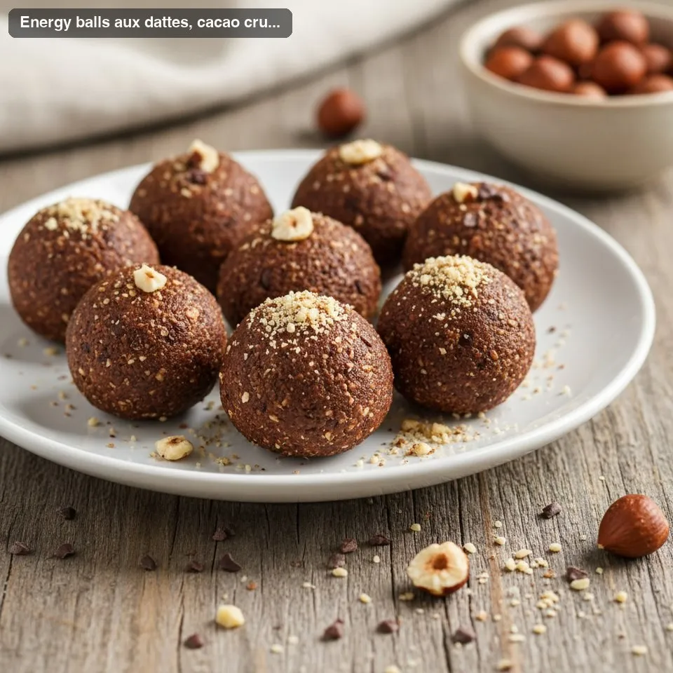 Energy balls aux dattes, cacao cru et noisettes