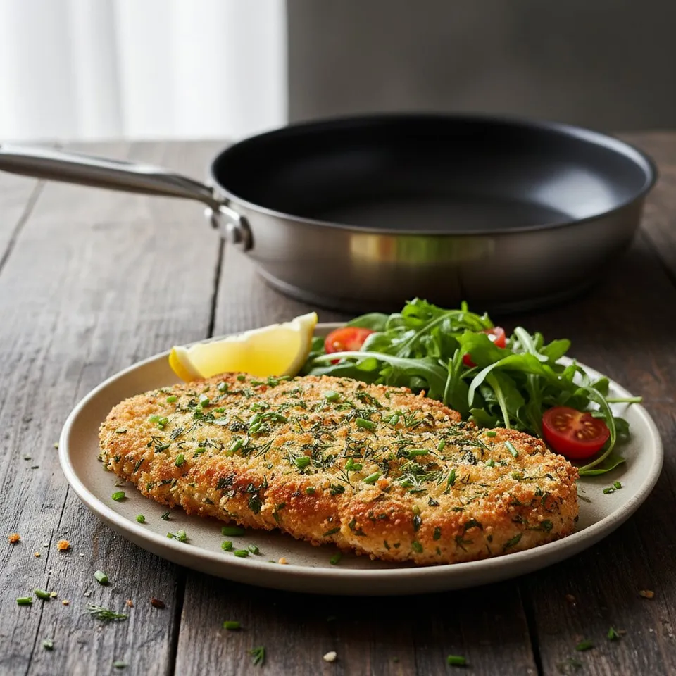 Escalope de poulet fermier dorée à la poêle inox