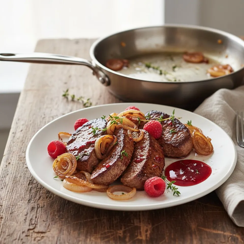 Foie de veau poêlé à la poêle inox