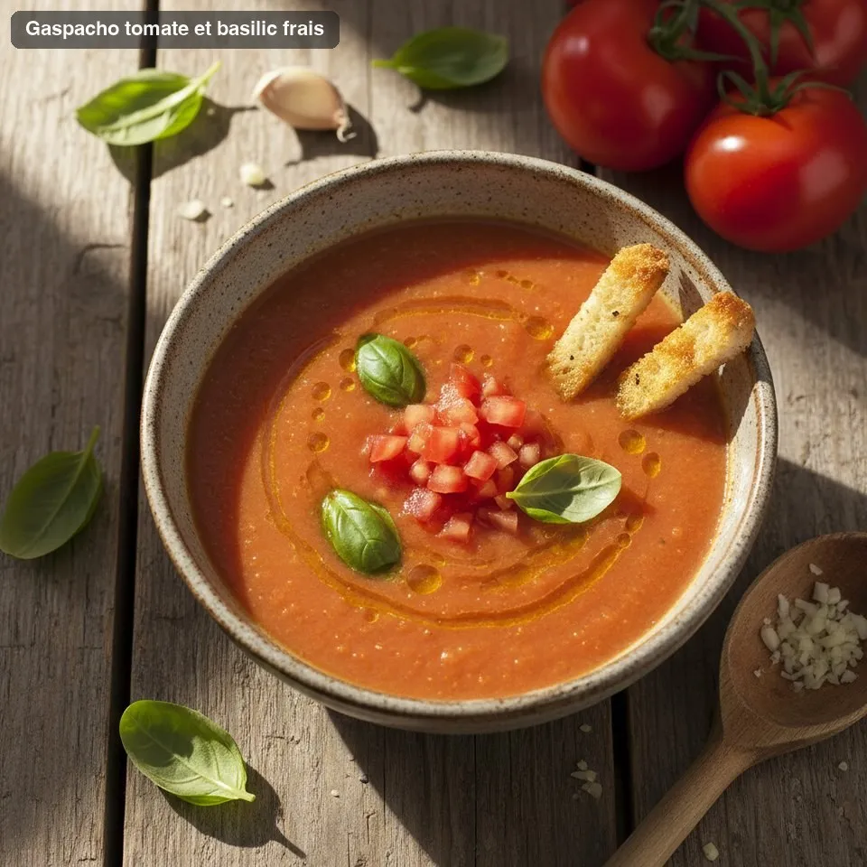 Gaspacho tomate et basilic frais