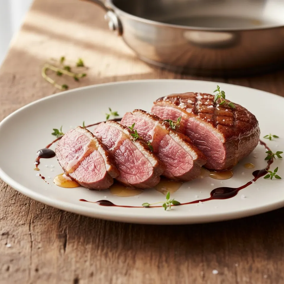 Magret de canard laqué au miel à la poêle inox