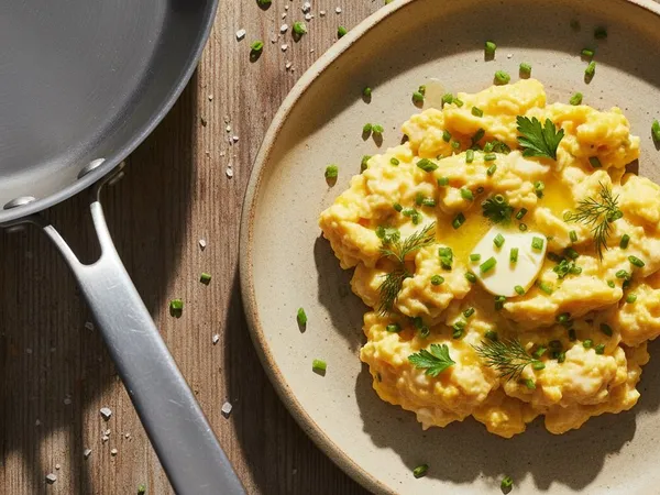 Oeufs brouillés crémeux aux herbes fraîches