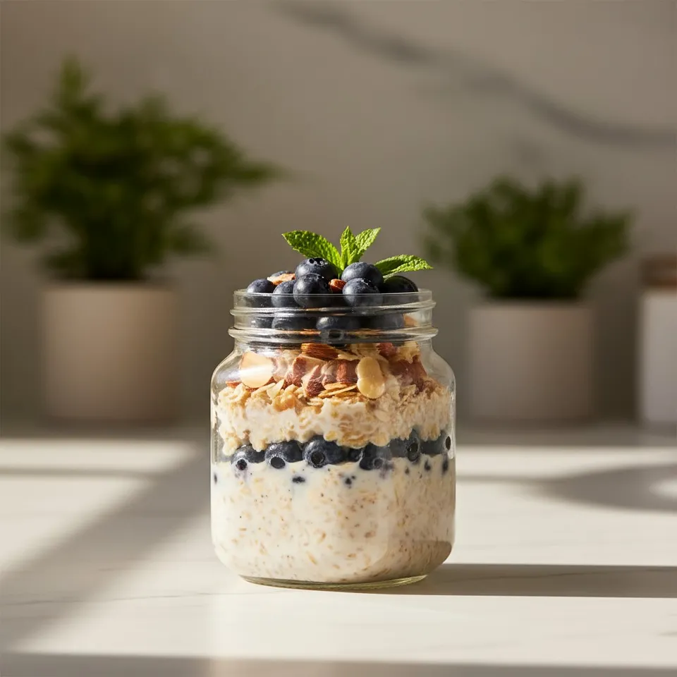 Overnight oats myrtilles et amandes