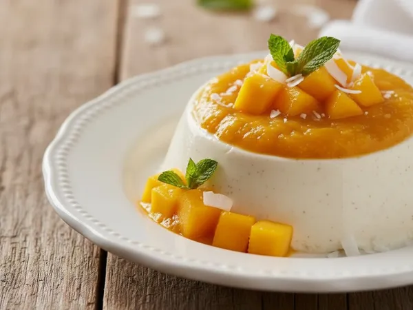 Panna cotta au lait de coco et mangue fraîche