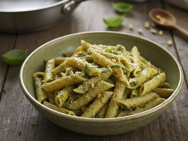 Pâtes complètes au pesto de basilic maison