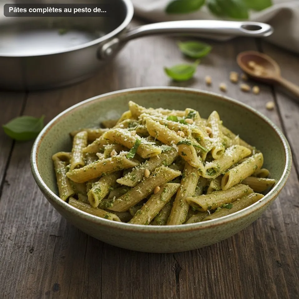 Pâtes complètes au pesto de basilic maison