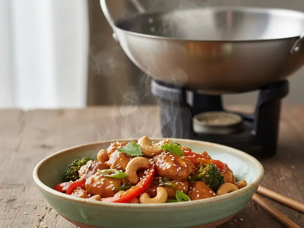 Poulet aux noix de cajou au wok inox