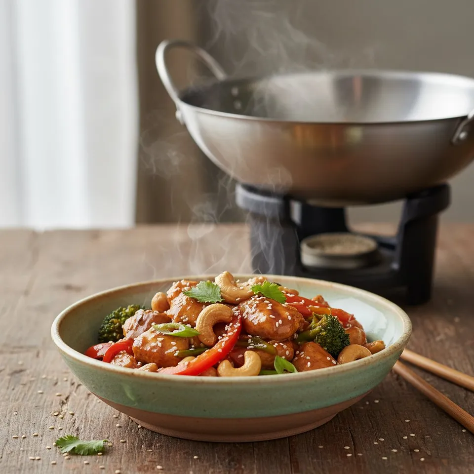 Poulet aux noix de cajou au wok inox