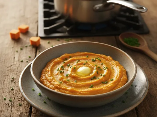 Purée de patate douce à l'huile d'olive et muscade