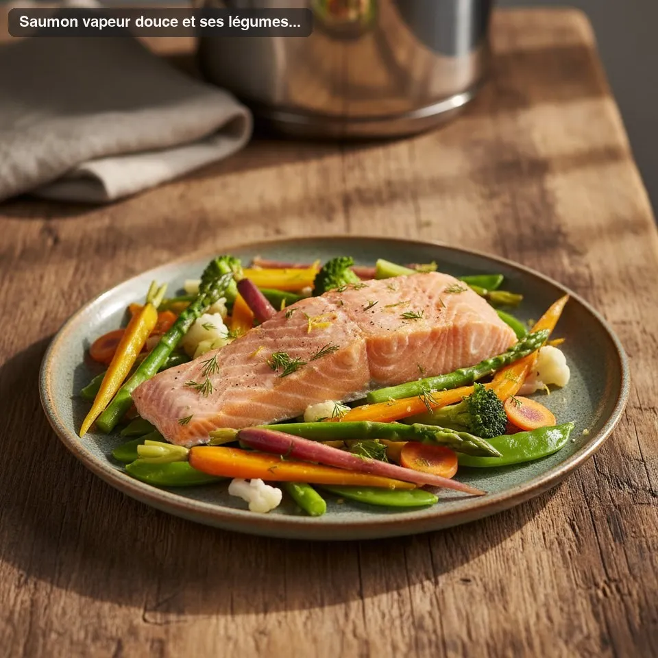 Saumon vapeur douce et ses légumes de saison