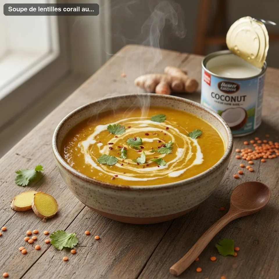 Soupe de lentilles corail au curcuma et lait de coco