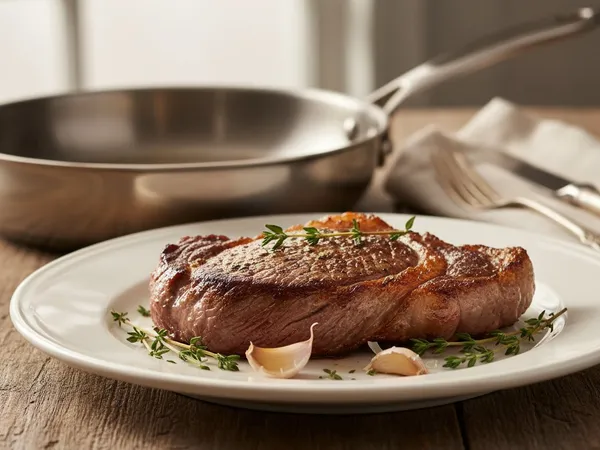 Steak de boeuf saisi à la poêle inox