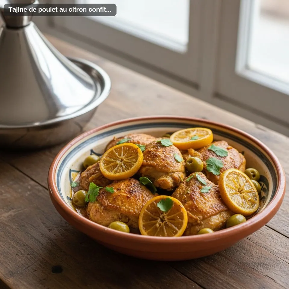 Tajine de poulet au citron confit et olives