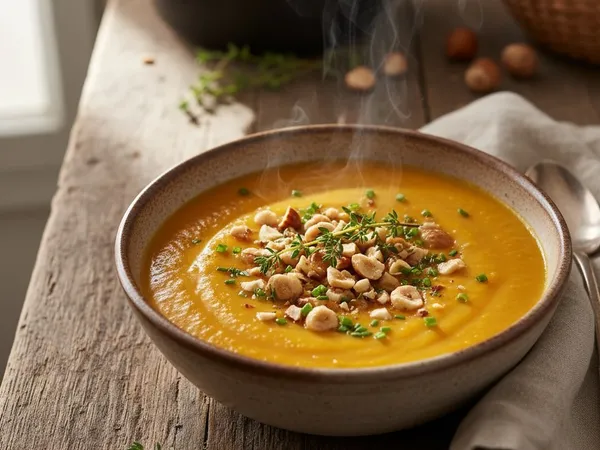 Velouté de butternut rôti aux noisettes