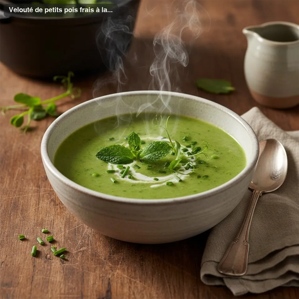 Velouté de petits pois frais à la menthe
