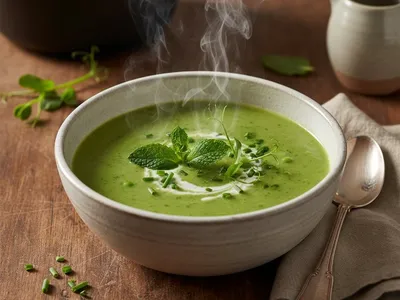 Velouté de petits pois frais à la menthe