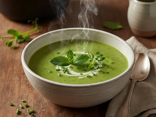 Velouté de petits pois frais à la menthe